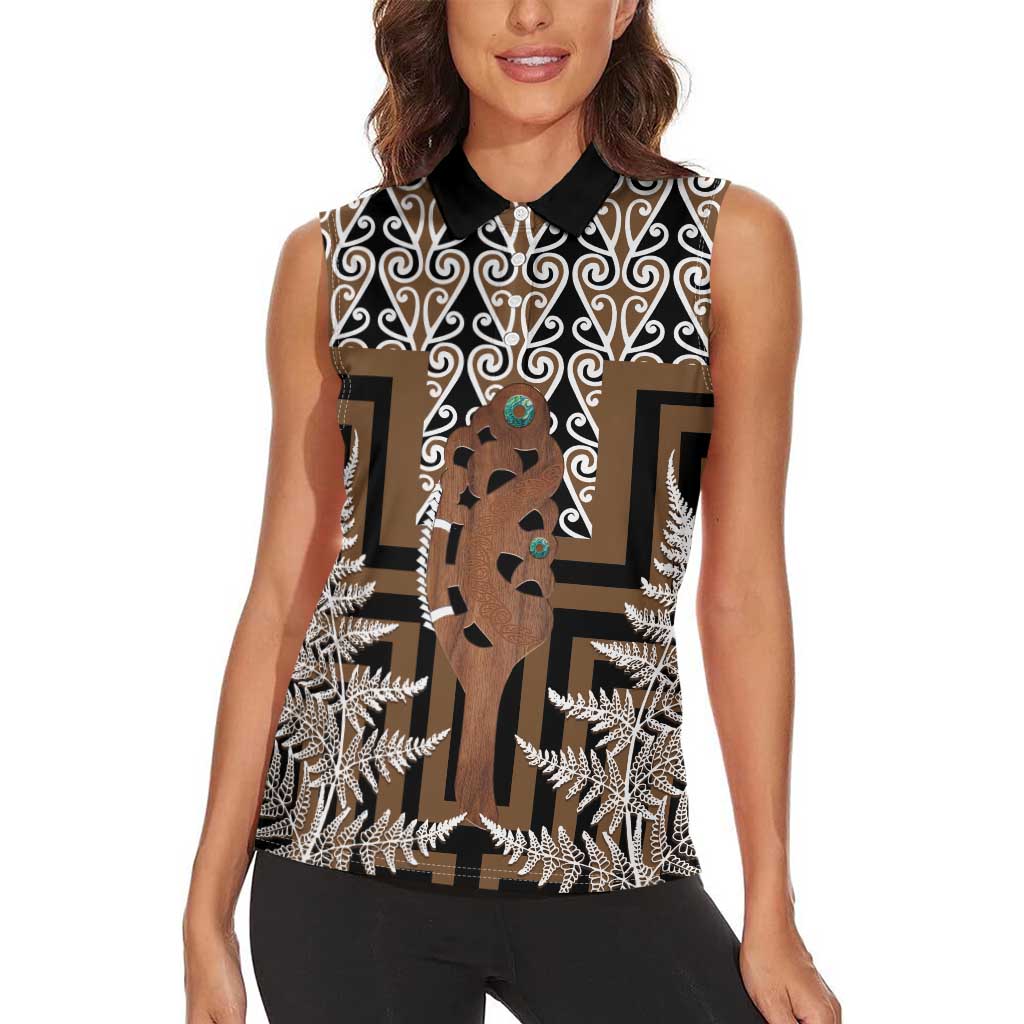 New Zealand Women Sleeveless Polo Shirt Maori Maripi Knife With Poutama Art