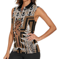 New Zealand Women Sleeveless Polo Shirt Maori Maripi Knife With Poutama Art