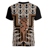 New Zealand Women V-Neck T-Shirt Maori Maripi Knife With Poutama Art