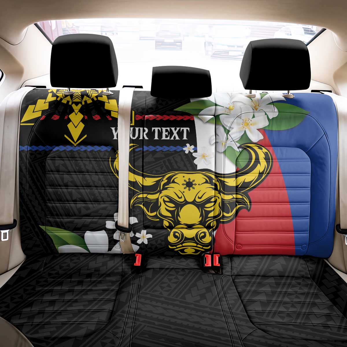 Personalised Philippines Carabao Back Car Seat Cover Filipino Sun Mix Sampaguita Flower