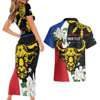 Personalised Philippines Carabao Couples Matching Short Sleeve Bodycon Dress and Hawaiian Shirt Filipino Sun Mix Sampaguita Flower LT14 - Polynesian Pride
