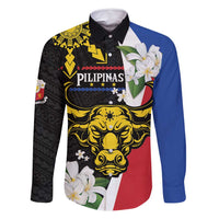 Personalised Philippines Carabao Family Matching Long Sleeve Bodycon Dress and Hawaiian Shirt Filipino Sun Mix Sampaguita Flower LT14 Dad's Shirt - Long Sleeve Black - Polynesian Pride