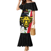 Personalised Philippines Carabao Family Matching Mermaid Dress and Hawaiian Shirt Filipino Sun Mix Sampaguita Flower LT14 Mom's Dress Black - Polynesian Pride