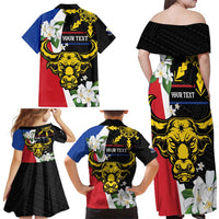 Personalised Philippines Carabao Family Matching Off Shoulder Maxi Dress and Hawaiian Shirt Filipino Sun Mix Sampaguita Flower LT14 - Polynesian Pride