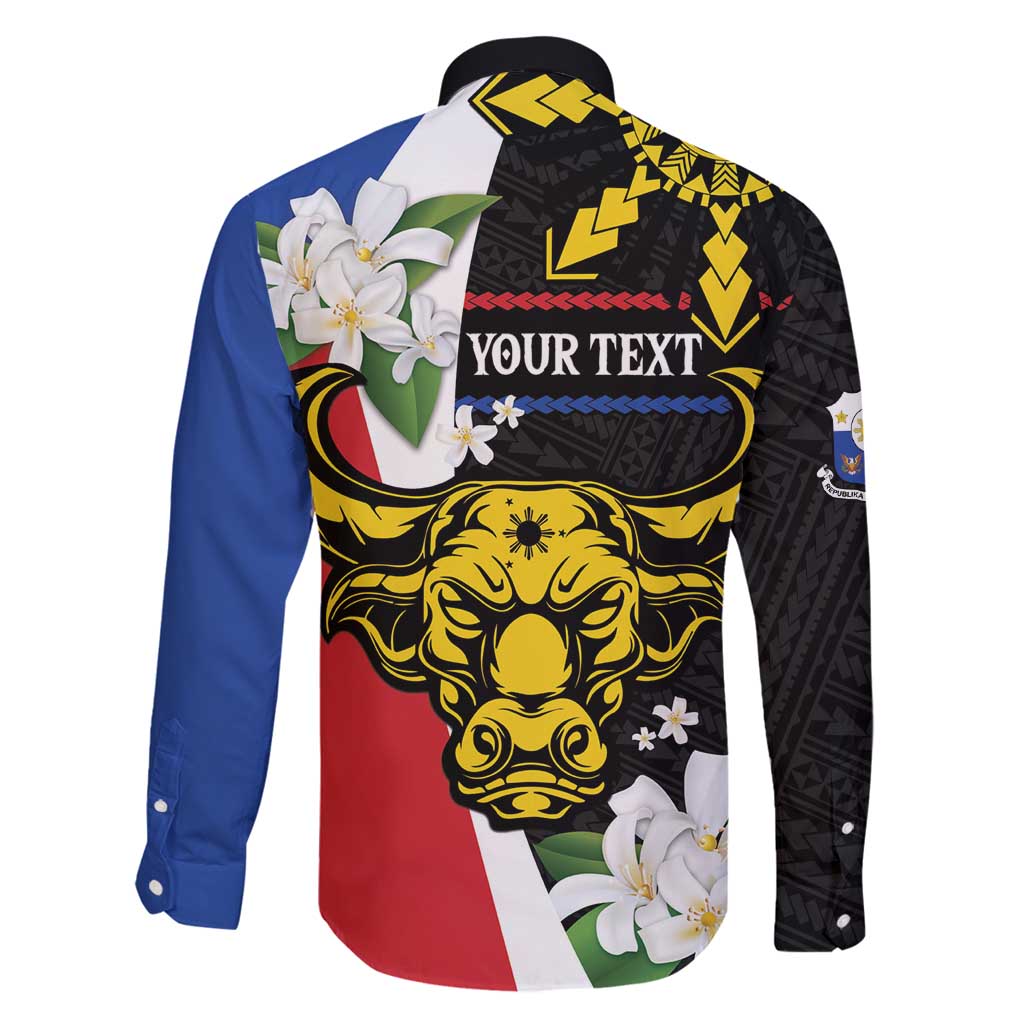 Personalised Philippines Carabao Family Matching Off Shoulder Short Dress and Hawaiian Shirt Filipino Sun Mix Sampaguita Flower LT14 - Polynesian Pride