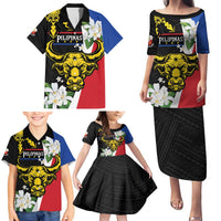 Personalised Philippines Carabao Family Matching Puletasi and Hawaiian Shirt Filipino Sun Mix Sampaguita Flower LT14 - Polynesian Pride