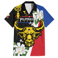 Personalised Philippines Carabao Family Matching Puletasi and Hawaiian Shirt Filipino Sun Mix Sampaguita Flower LT14 Dad's Shirt - Short Sleeve Black - Polynesian Pride
