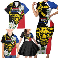 Personalised Philippines Carabao Family Matching Short Sleeve Bodycon Dress and Hawaiian Shirt Filipino Sun Mix Sampaguita Flower LT14 - Polynesian Pride
