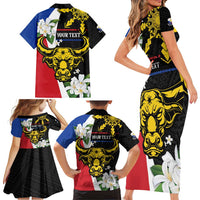 Personalised Philippines Carabao Family Matching Short Sleeve Bodycon Dress and Hawaiian Shirt Filipino Sun Mix Sampaguita Flower LT14 - Polynesian Pride