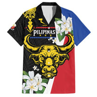 Personalised Philippines Carabao Family Matching Short Sleeve Bodycon Dress and Hawaiian Shirt Filipino Sun Mix Sampaguita Flower LT14 Dad's Shirt - Short Sleeve Black - Polynesian Pride