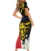 Personalised Philippines Carabao Family Matching Short Sleeve Bodycon Dress and Hawaiian Shirt Filipino Sun Mix Sampaguita Flower LT14 - Polynesian Pride