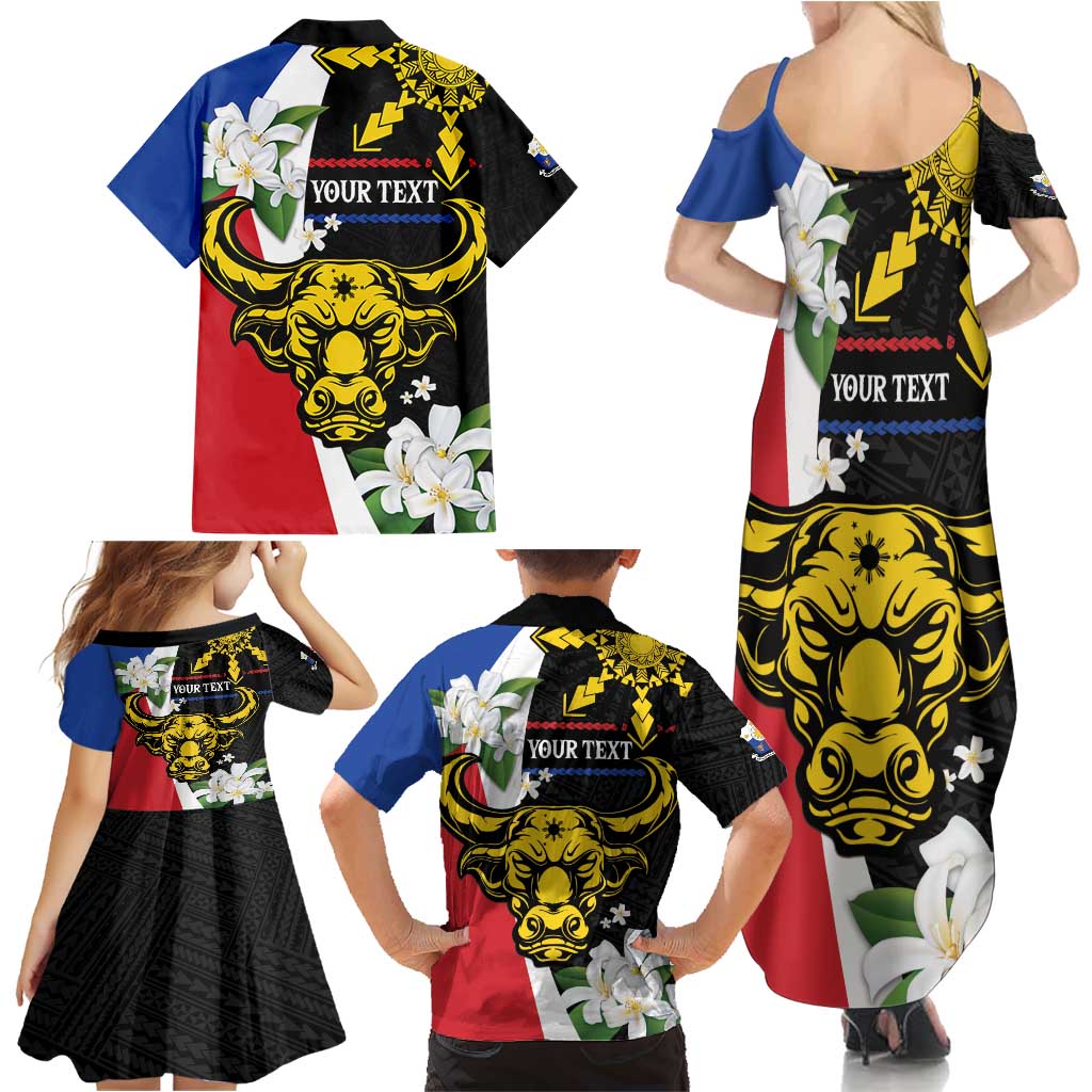 Personalised Philippines Carabao Family Matching Summer Maxi Dress and Hawaiian Shirt Filipino Sun Mix Sampaguita Flower LT14 - Polynesian Pride