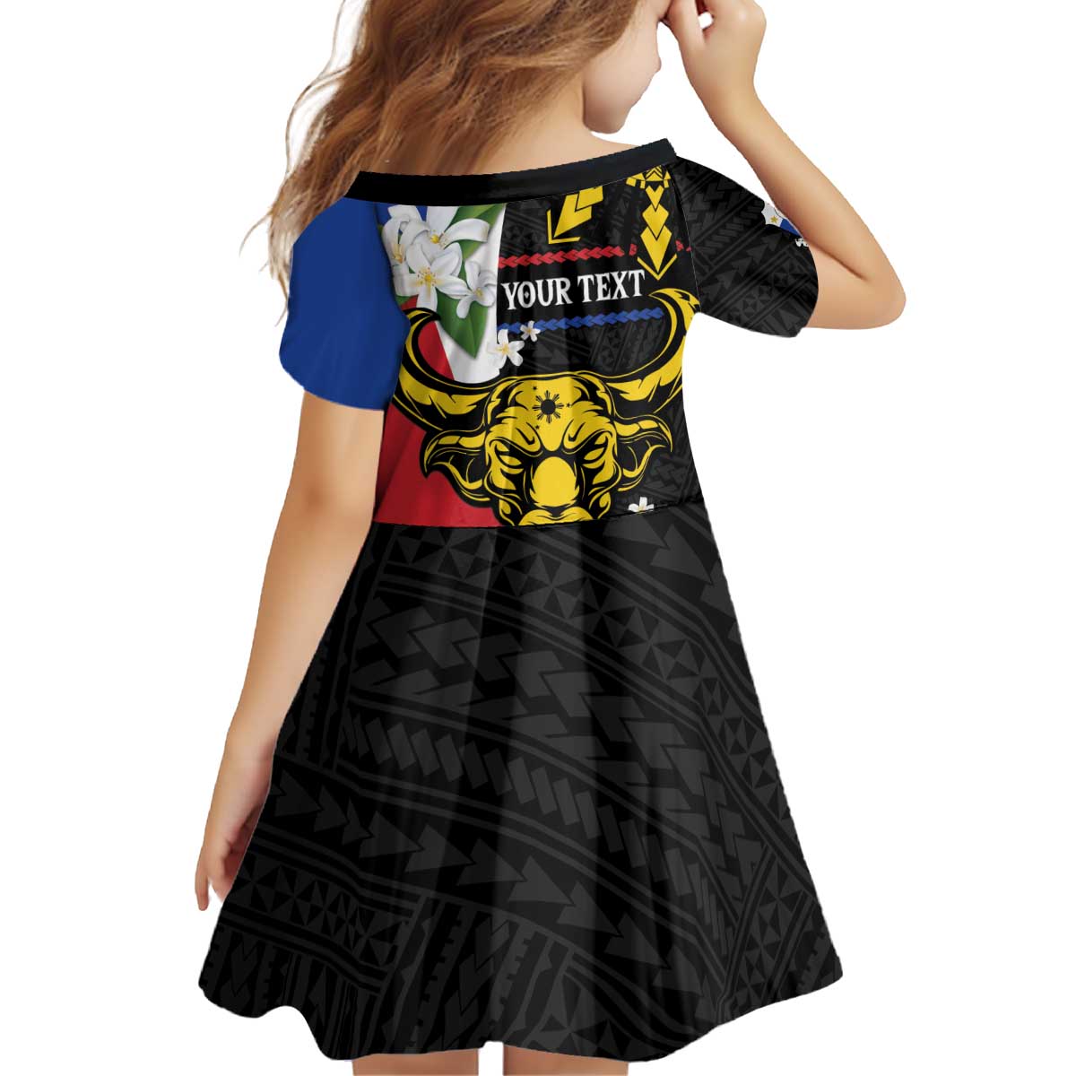 Personalised Philippines Carabao Kid Short Sleeve Dress Filipino Sun Mix Sampaguita Flower