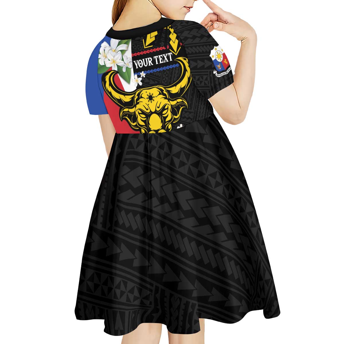 Personalised Philippines Carabao Kid Short Sleeve Dress Filipino Sun Mix Sampaguita Flower