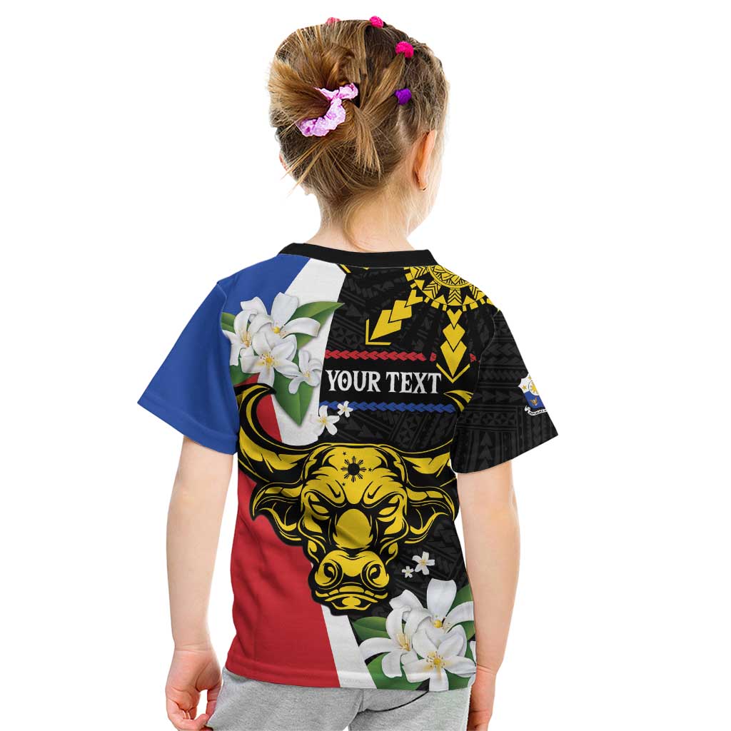 Personalised Philippines Carabao Kid T Shirt Filipino Sun Mix Sampaguita Flower
