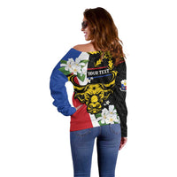 Personalised Philippines Carabao Off Shoulder Sweater Filipino Sun Mix Sampaguita Flower LT14 - Polynesian Pride