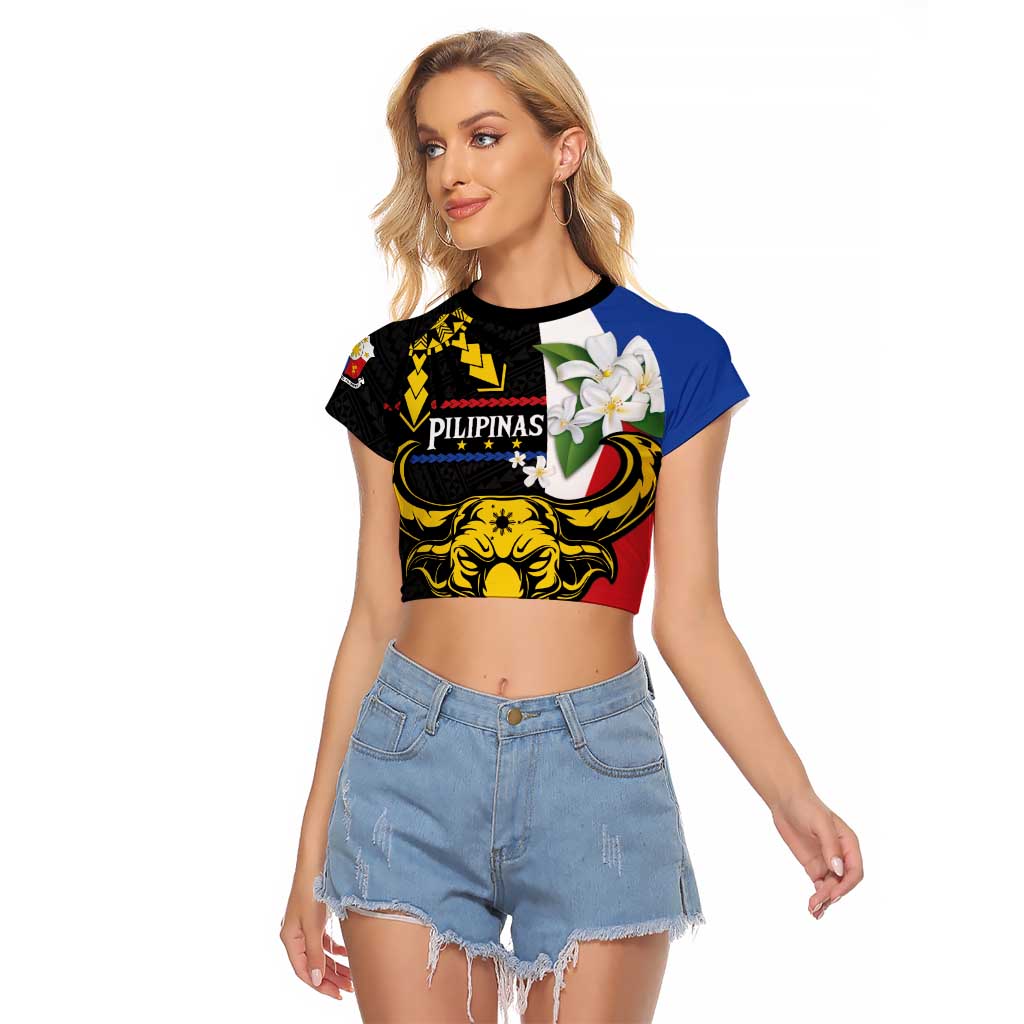 Personalised Philippines Carabao Raglan Cropped T Shirt Filipino Sun Mix Sampaguita Flower