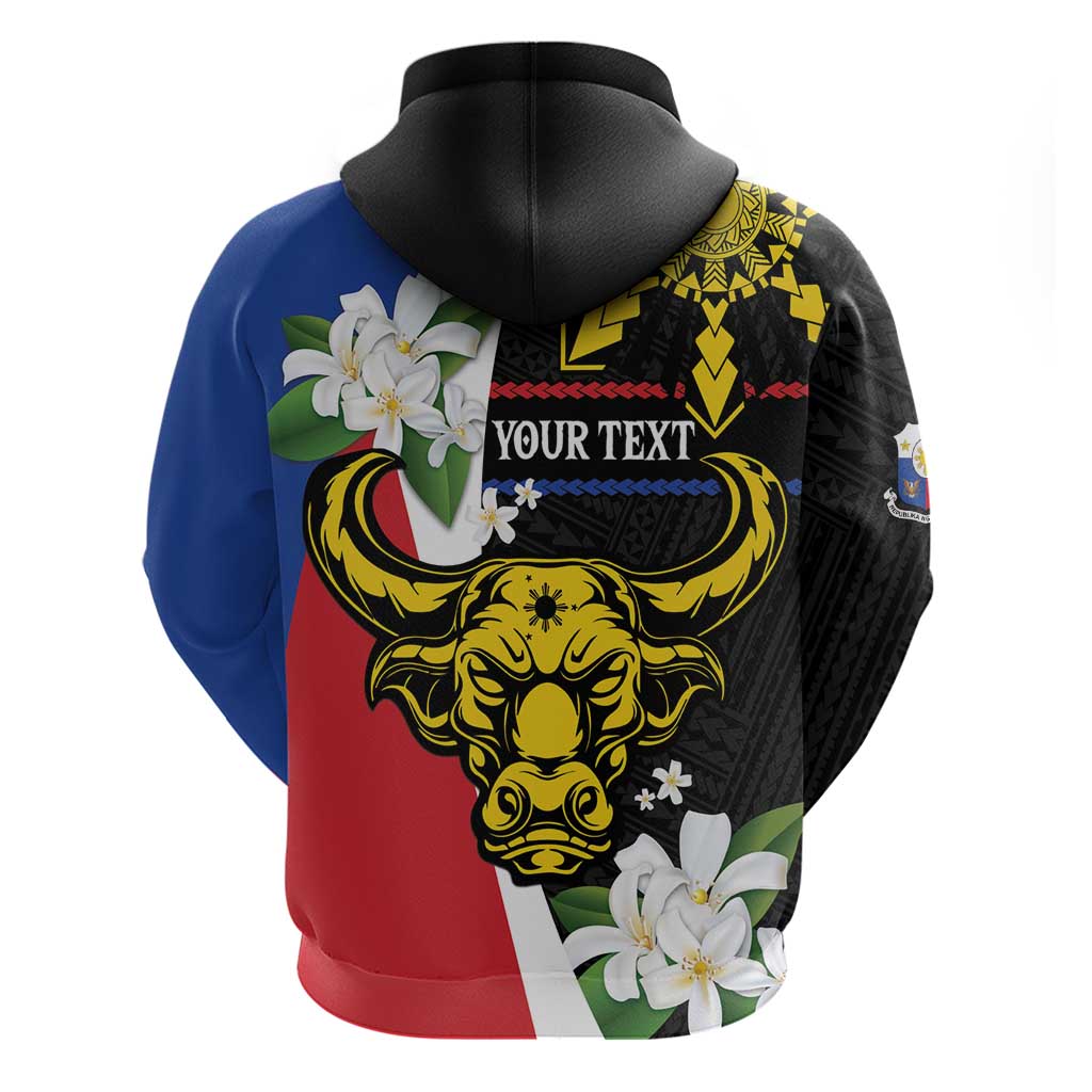 Personalised Philippines Carabao Zip Hoodie Filipino Sun Mix Sampaguita Flower