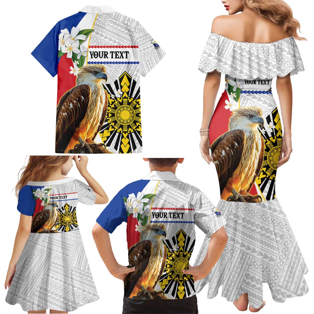 Personalised Philippines Eagle Family Matching Mermaid Dress and Hawaiian Shirt Filipino Sun Mix Sampaguita Flower LT14 - Polynesian Pride
