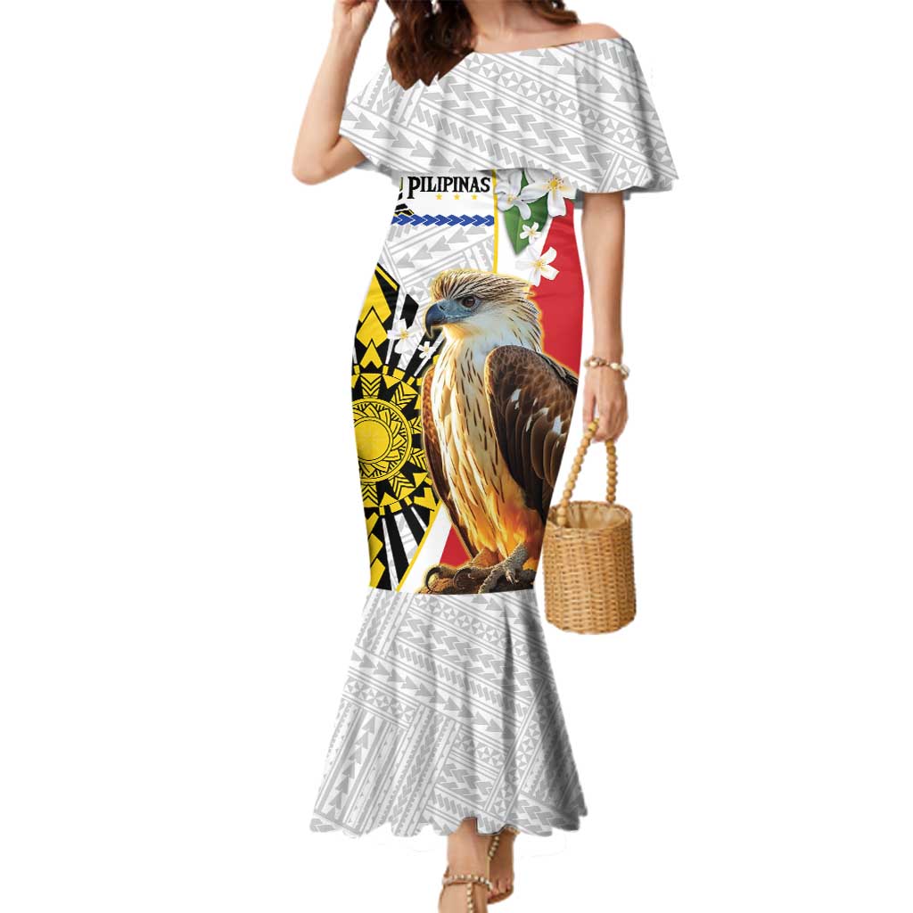 Personalised Philippines Eagle Family Matching Mermaid Dress and Hawaiian Shirt Filipino Sun Mix Sampaguita Flower LT14 Mom's Dress White - Polynesian Pride