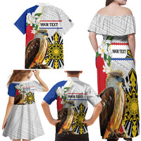 Personalised Philippines Eagle Family Matching Off Shoulder Maxi Dress and Hawaiian Shirt Filipino Sun Mix Sampaguita Flower LT14 - Polynesian Pride