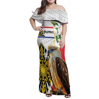 Personalised Philippines Eagle Family Matching Off Shoulder Maxi Dress and Hawaiian Shirt Filipino Sun Mix Sampaguita Flower LT14 Mom's Dress White - Polynesian Pride