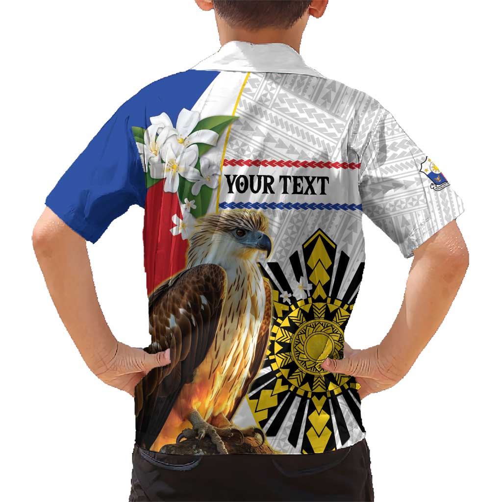 Personalised Philippines Eagle Family Matching Short Sleeve Bodycon Dress and Hawaiian Shirt Filipino Sun Mix Sampaguita Flower LT14 - Polynesian Pride