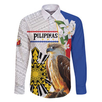 Personalised Philippines Eagle Family Matching Short Sleeve Bodycon Dress and Hawaiian Shirt Filipino Sun Mix Sampaguita Flower LT14 Dad's Shirt - Long Sleeve White - Polynesian Pride