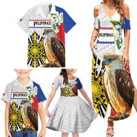 Personalised Philippines Eagle Family Matching Summer Maxi Dress and Hawaiian Shirt Filipino Sun Mix Sampaguita Flower LT14 - Polynesian Pride