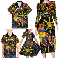 Philippines Sarimanok Family Matching Long Sleeve Bodycon Dress and Hawaiian Shirt Papanok Legendary Bird Okir Polynesian Pattern LT14 - Polynesian Pride