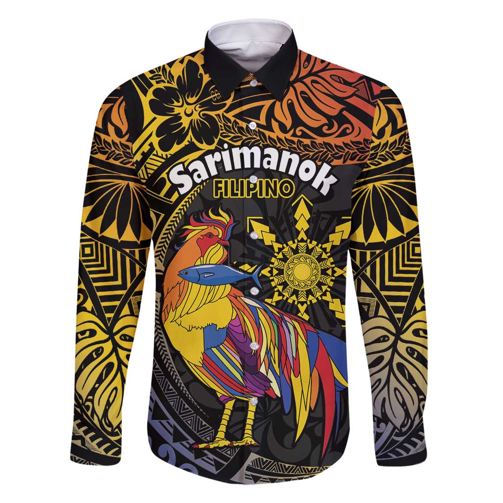 Philippines Sarimanok Family Matching Long Sleeve Bodycon Dress and Hawaiian Shirt Papanok Legendary Bird Okir Polynesian Pattern LT14 Dad's Shirt - Long Sleeve Black - Polynesian Pride