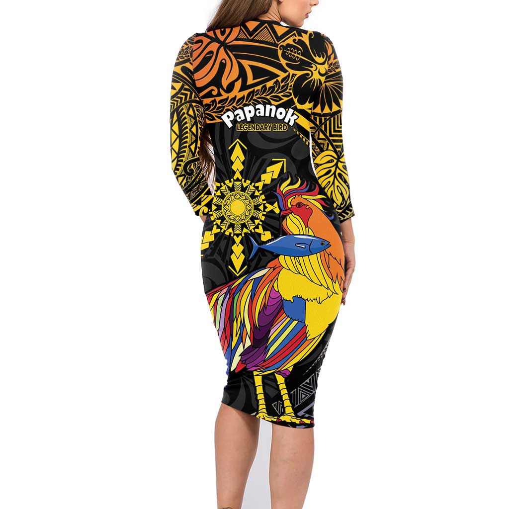 Philippines Sarimanok Family Matching Long Sleeve Bodycon Dress and Hawaiian Shirt Papanok Legendary Bird Okir Polynesian Pattern LT14 - Polynesian Pride
