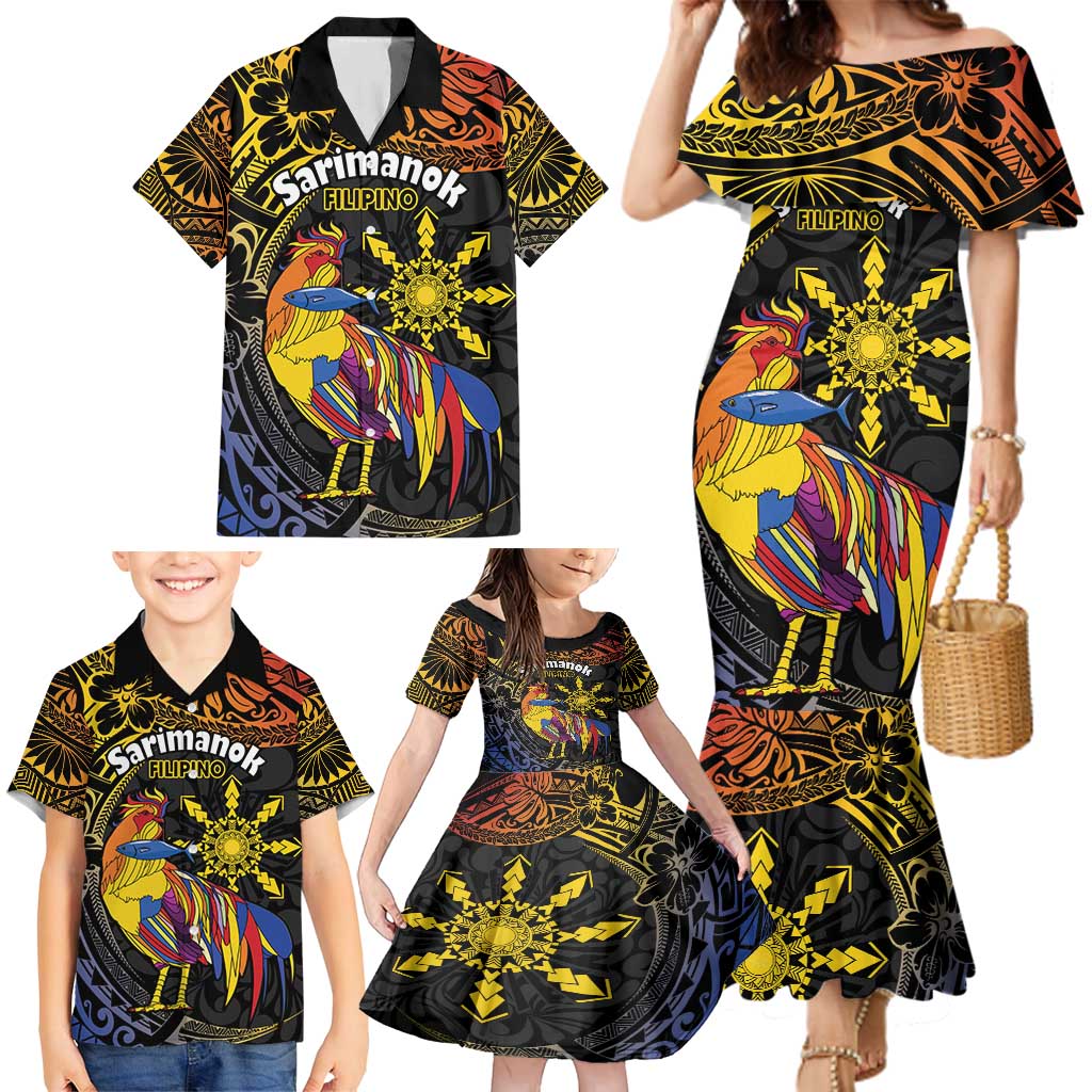 Philippines Sarimanok Family Matching Mermaid Dress and Hawaiian Shirt Papanok Legendary Bird Okir Polynesian Pattern LT14 - Polynesian Pride