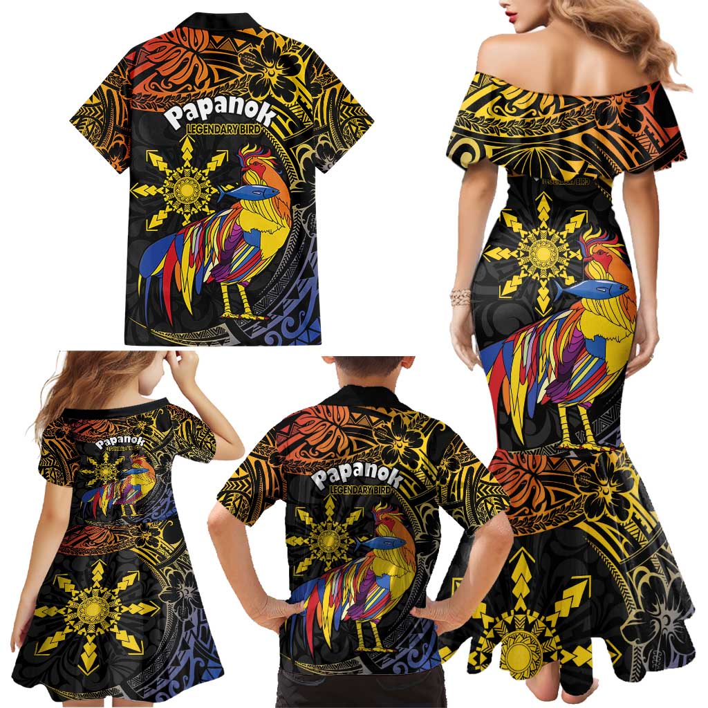 Philippines Sarimanok Family Matching Mermaid Dress and Hawaiian Shirt Papanok Legendary Bird Okir Polynesian Pattern LT14 - Polynesian Pride