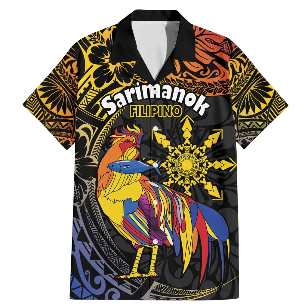 Philippines Sarimanok Family Matching Mermaid Dress and Hawaiian Shirt Papanok Legendary Bird Okir Polynesian Pattern LT14 Dad's Shirt - Short Sleeve Black - Polynesian Pride