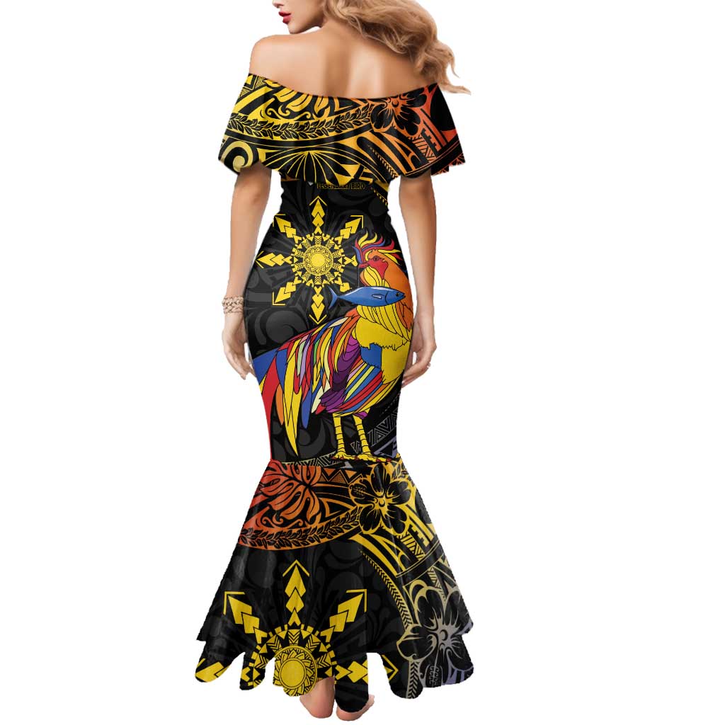 Philippines Sarimanok Family Matching Mermaid Dress and Hawaiian Shirt Papanok Legendary Bird Okir Polynesian Pattern LT14 - Polynesian Pride