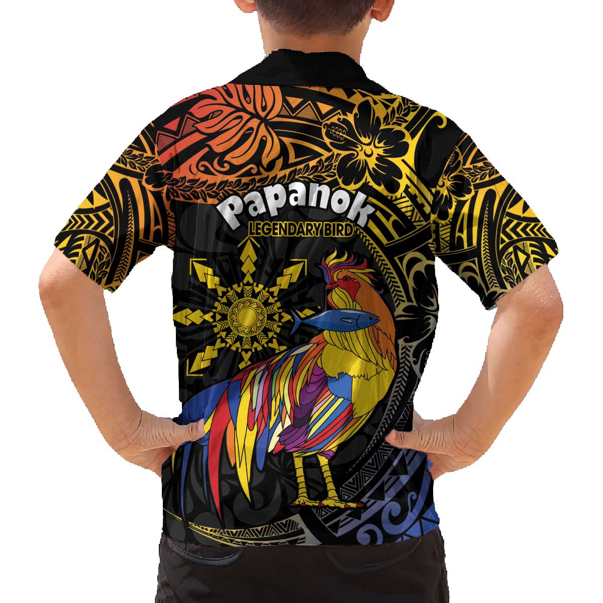 Philippines Sarimanok Family Matching Off The Shoulder Long Sleeve Dress and Hawaiian Shirt Papanok Legendary Bird Okir Polynesian Pattern LT14 - Polynesian Pride