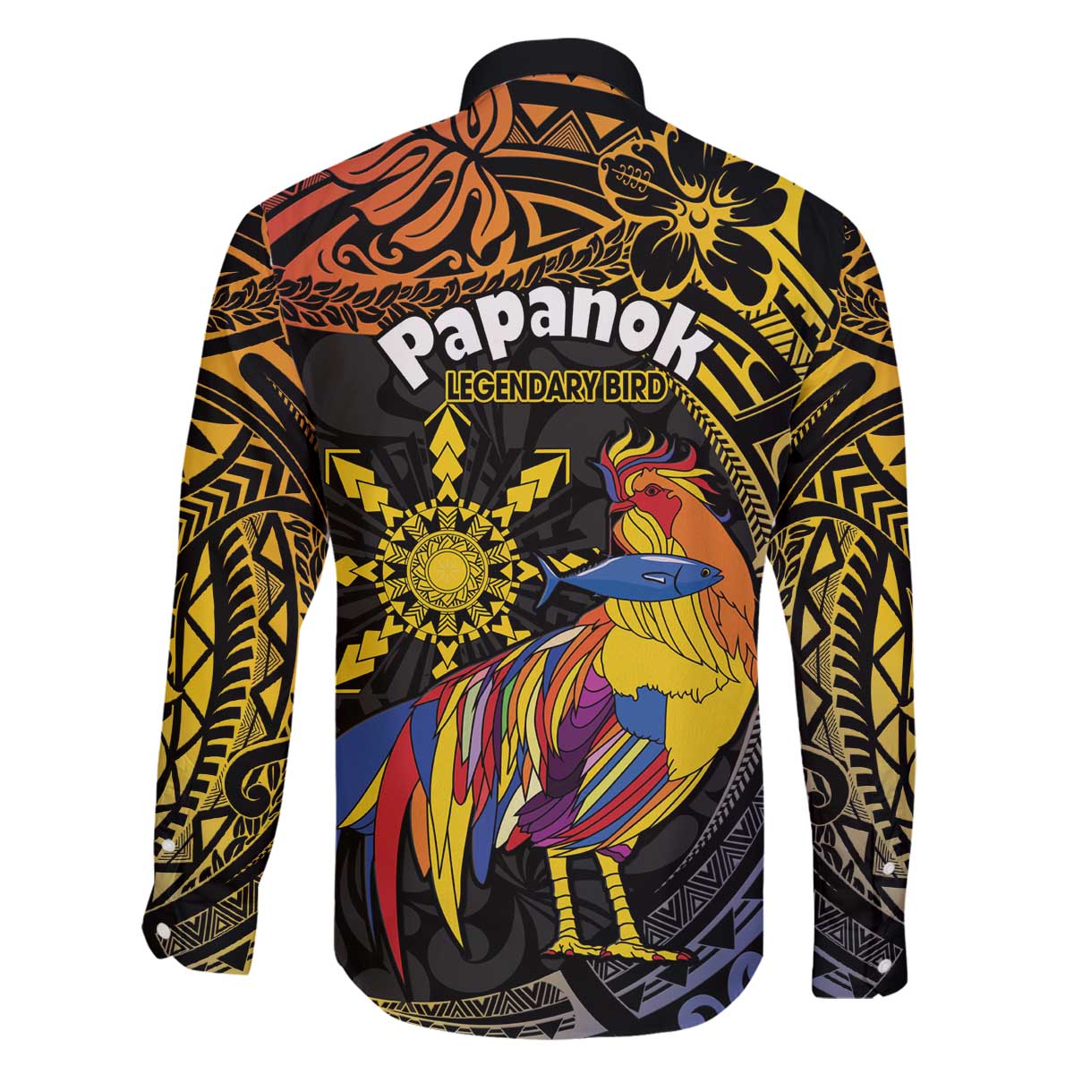 Philippines Sarimanok Family Matching Off The Shoulder Long Sleeve Dress and Hawaiian Shirt Papanok Legendary Bird Okir Polynesian Pattern LT14 - Polynesian Pride