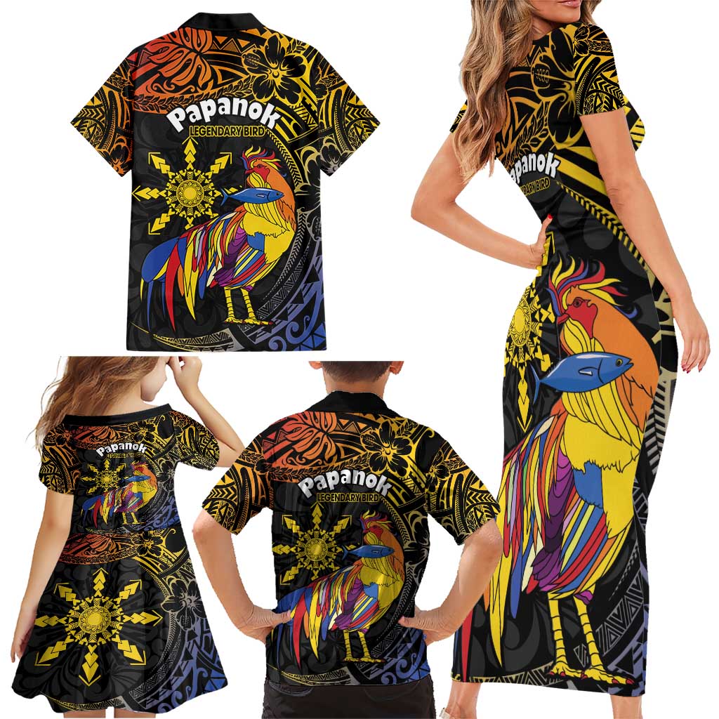 Philippines Sarimanok Family Matching Short Sleeve Bodycon Dress and Hawaiian Shirt Papanok Legendary Bird Okir Polynesian Pattern LT14 - Polynesian Pride