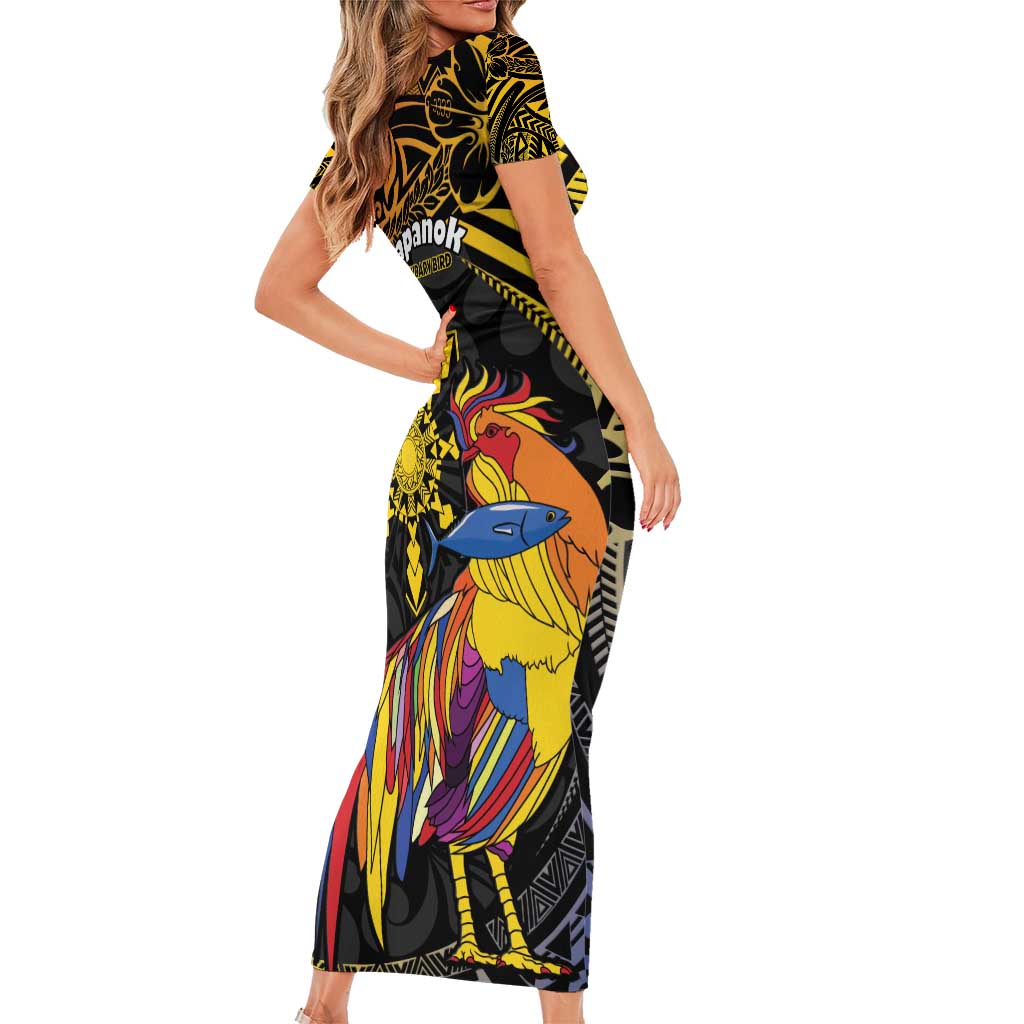 Philippines Sarimanok Family Matching Short Sleeve Bodycon Dress and Hawaiian Shirt Papanok Legendary Bird Okir Polynesian Pattern LT14 - Polynesian Pride