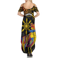 Philippines Sarimanok Family Matching Summer Maxi Dress and Hawaiian Shirt Papanok Legendary Bird Okir Polynesian Pattern