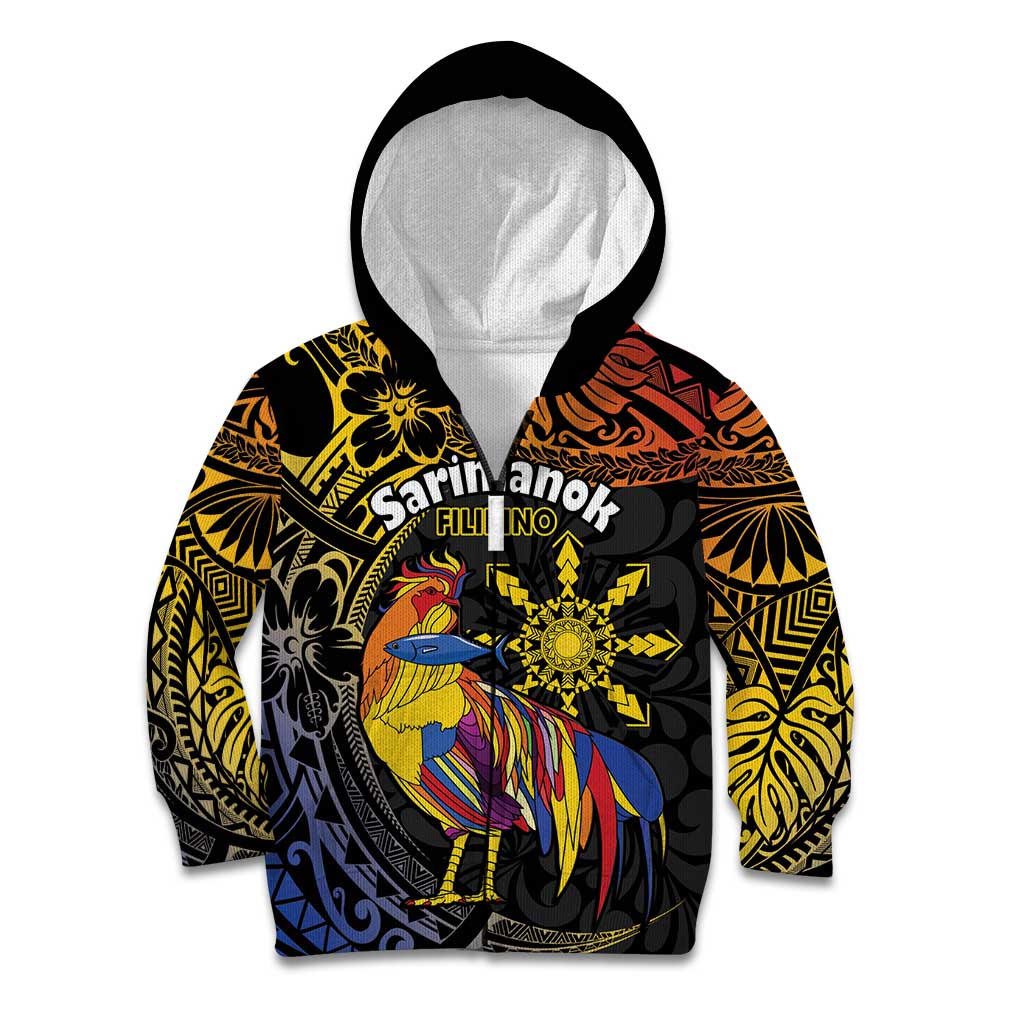 Philippines Sarimanok Kid Hoodie Papanok Legendary Bird Okir Polynesian Pattern