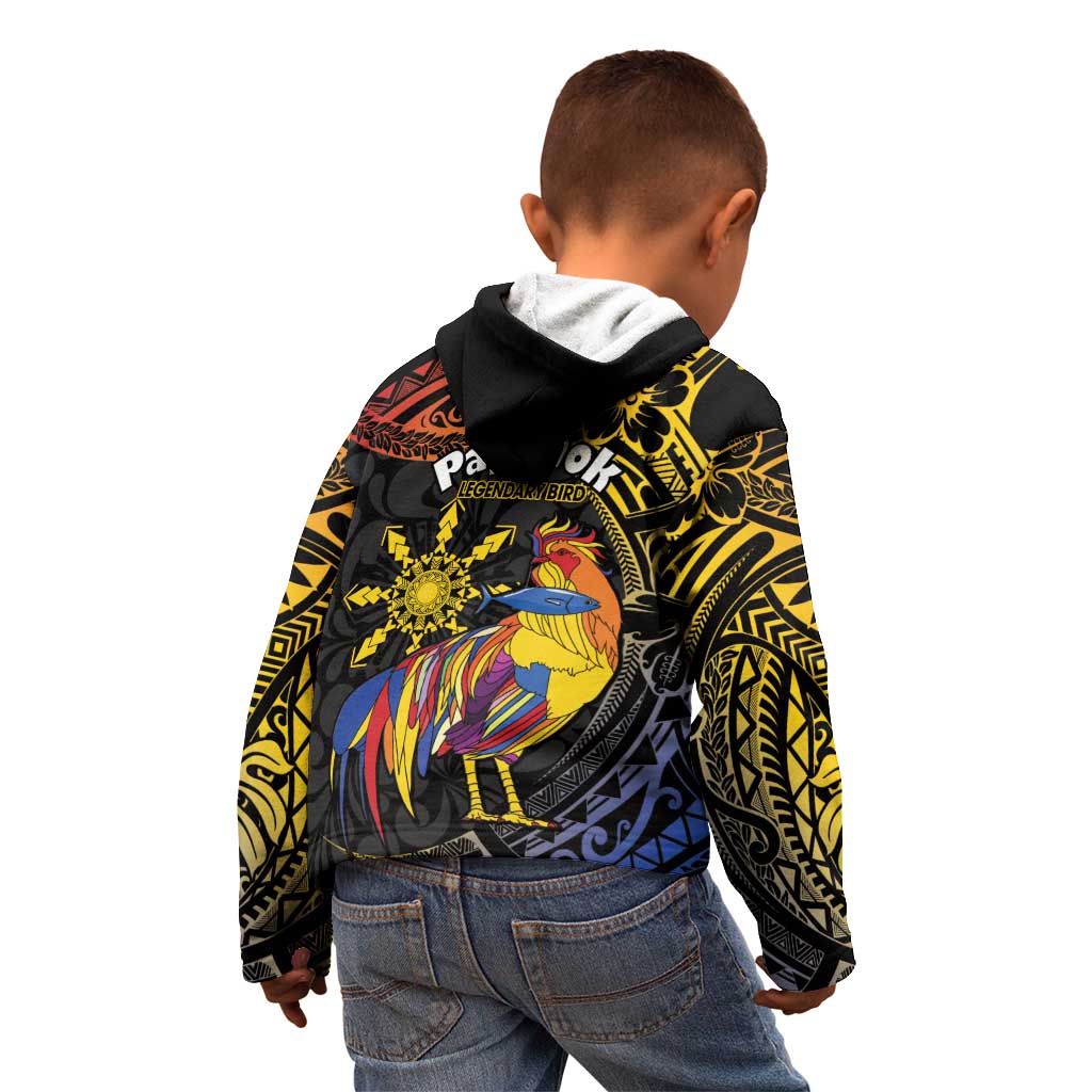 Philippines Sarimanok Kid Hoodie Papanok Legendary Bird Okir Polynesian Pattern