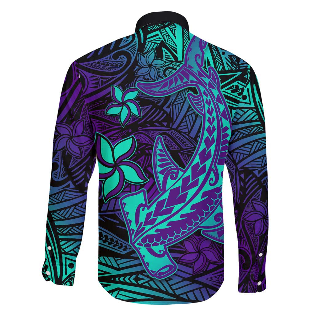 Purple Polynesian Family Matching Long Sleeve Bodycon Dress and Hawaiian Shirt Tribal Hammerhead Shark LT14 - Polynesian Pride