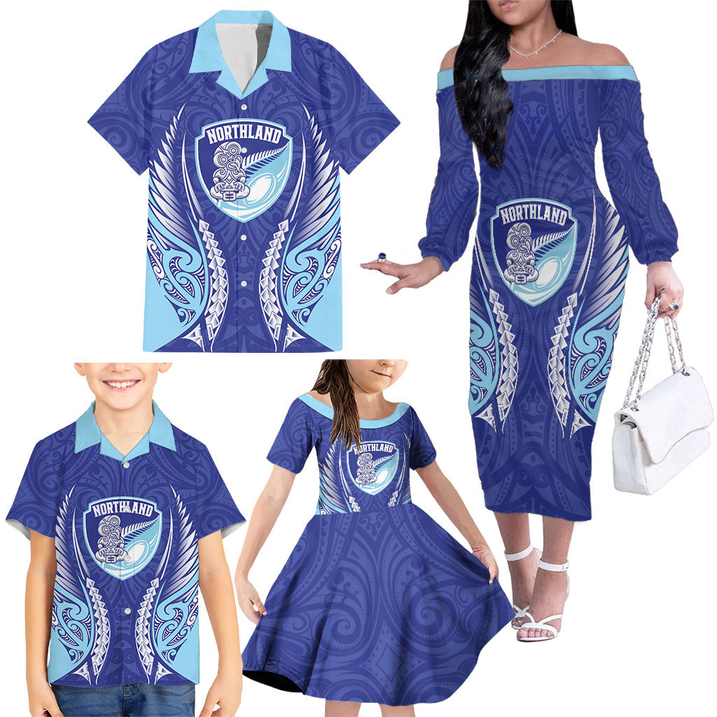Northland 2026 Rugby Custom Family Matching Off The Shoulder Long Sleeve Dress and Hawaiian Shirt NZ Maori Silver Fern