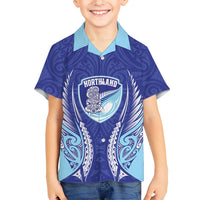 Northland 2026 Rugby Custom Family Matching Off Shoulder Maxi Dress and Hawaiian Shirt NZ Maori Silver Fern LT14 Son's Shirt Blue - Polynesian Pride