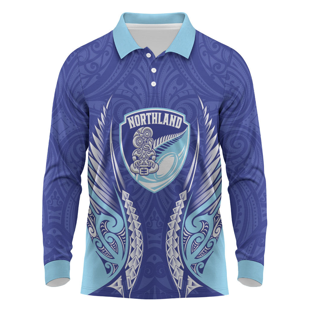 Northland 2026 Rugby Custom Long Sleeve Polo Shirt NZ Maori Silver Fern LT14 Blue - Polynesian Pride