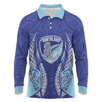 Northland 2026 Rugby Custom Long Sleeve Polo Shirt NZ Maori Silver Fern LT14 Blue - Polynesian Pride