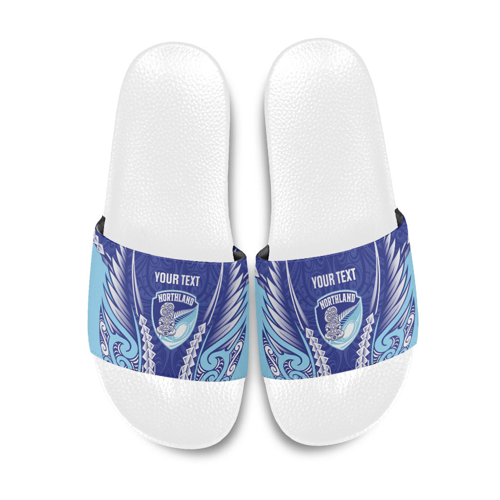 Northland 2026 Rugby Custom Slide Sandals NZ Maori Silver Fern LT14 Blue - Polynesian Pride
