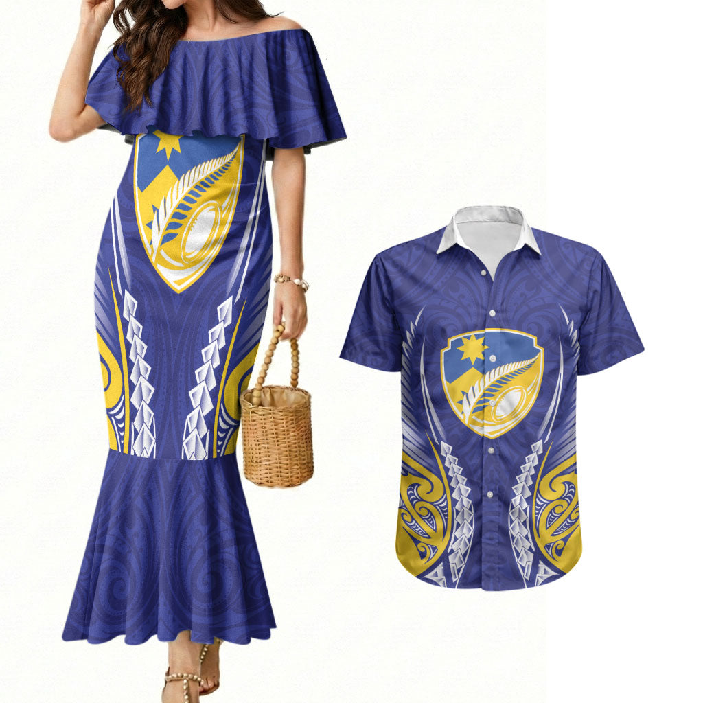 Otago 2026 Rugby Custom Couples Matching Mermaid Dress and Hawaiian Shirt NZ Maori Silver Fern LT14 Blue - Polynesian Pride